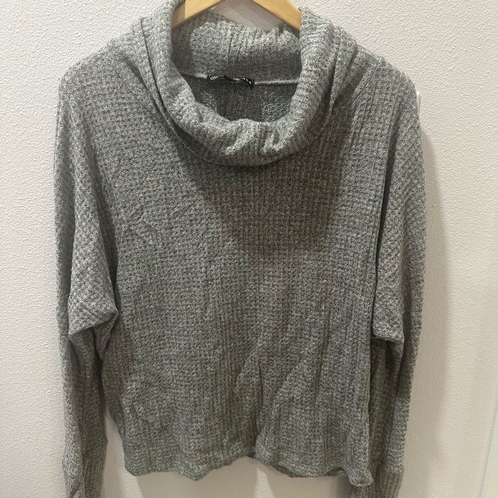 Elegant Gray Cowl Neck Sweater